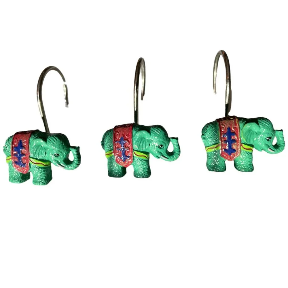 Set of 12 Green Elephant with Blankets Shower Hooks‎